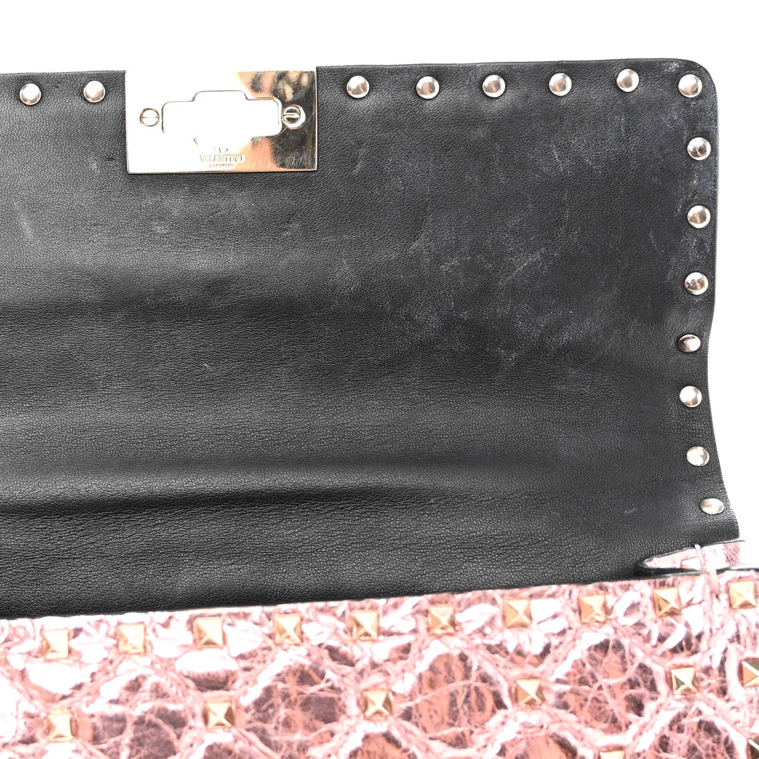 Valentino Garavani Metallic Wrinkled Lambskin Medium Rockstud Spike Shoulder Bag Lipstick 10 of 11