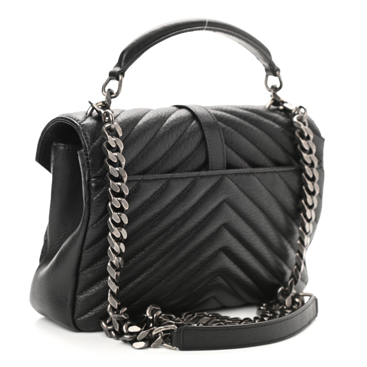 Saint Laurent Sheepskin Matelasse Chevron Monogram Medium College Bag Black 3 of 10