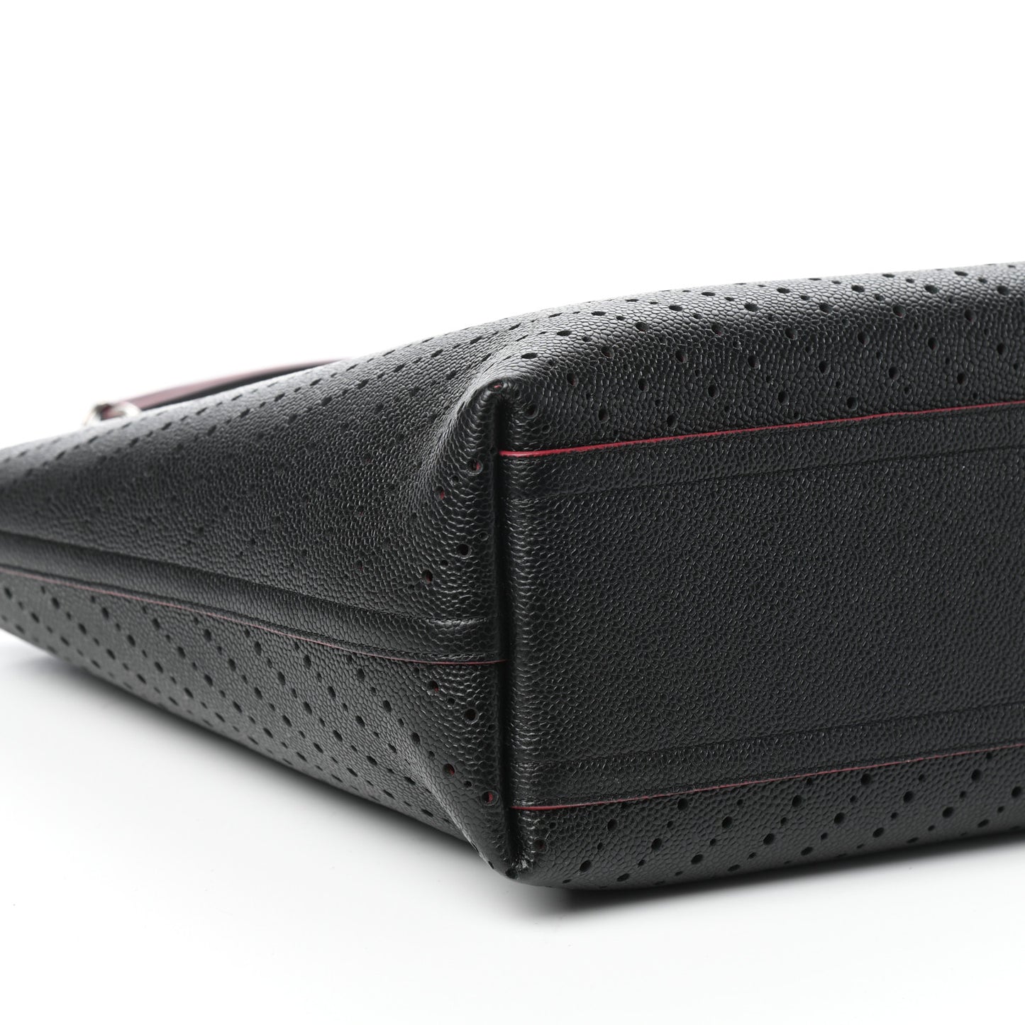 Perforated Grained Calfskin Large Shopping Tote Black