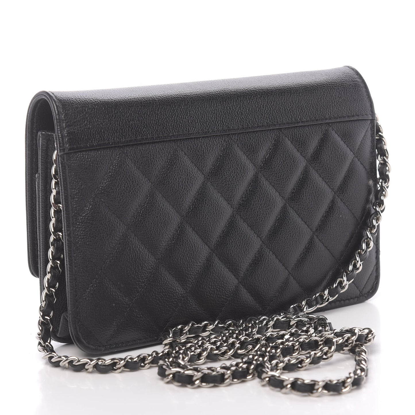 Grained Calfskin Quilted CC Box Wallet On Chain WOC Black