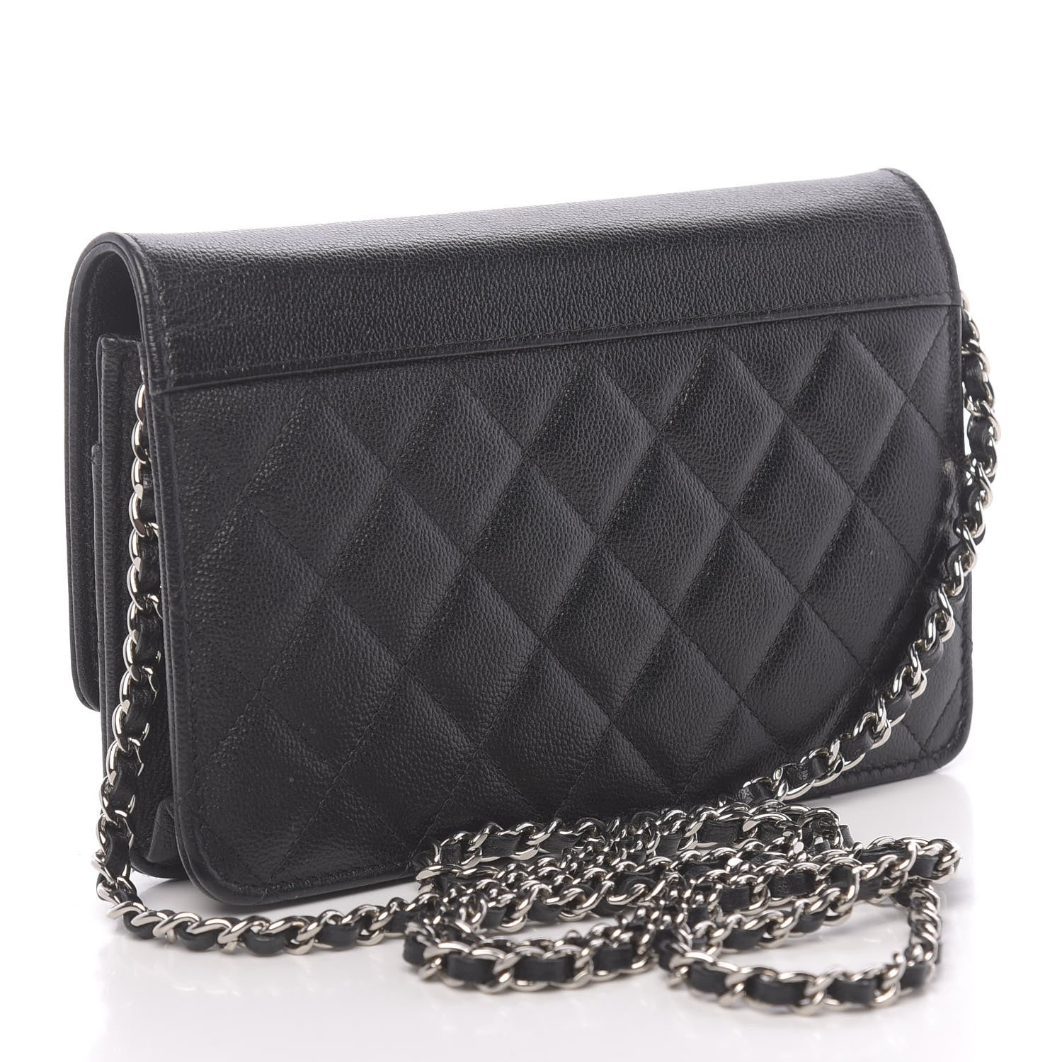 Chanel Grained Calfskin Quilted CC Box Wallet On Chain WOC Black 3 of 13