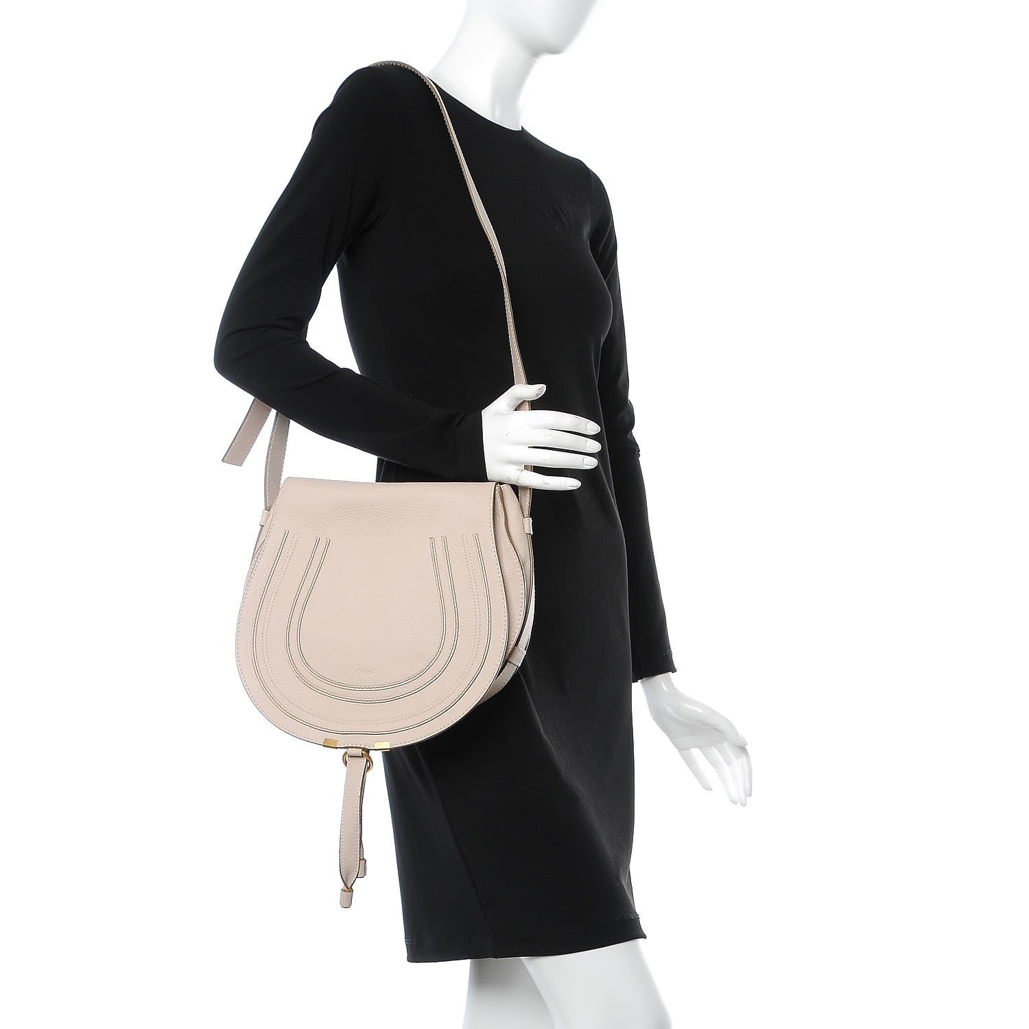 Chloe Calfskin Medium Marcie Round Crossbody Bag Abstract White 2 of 9