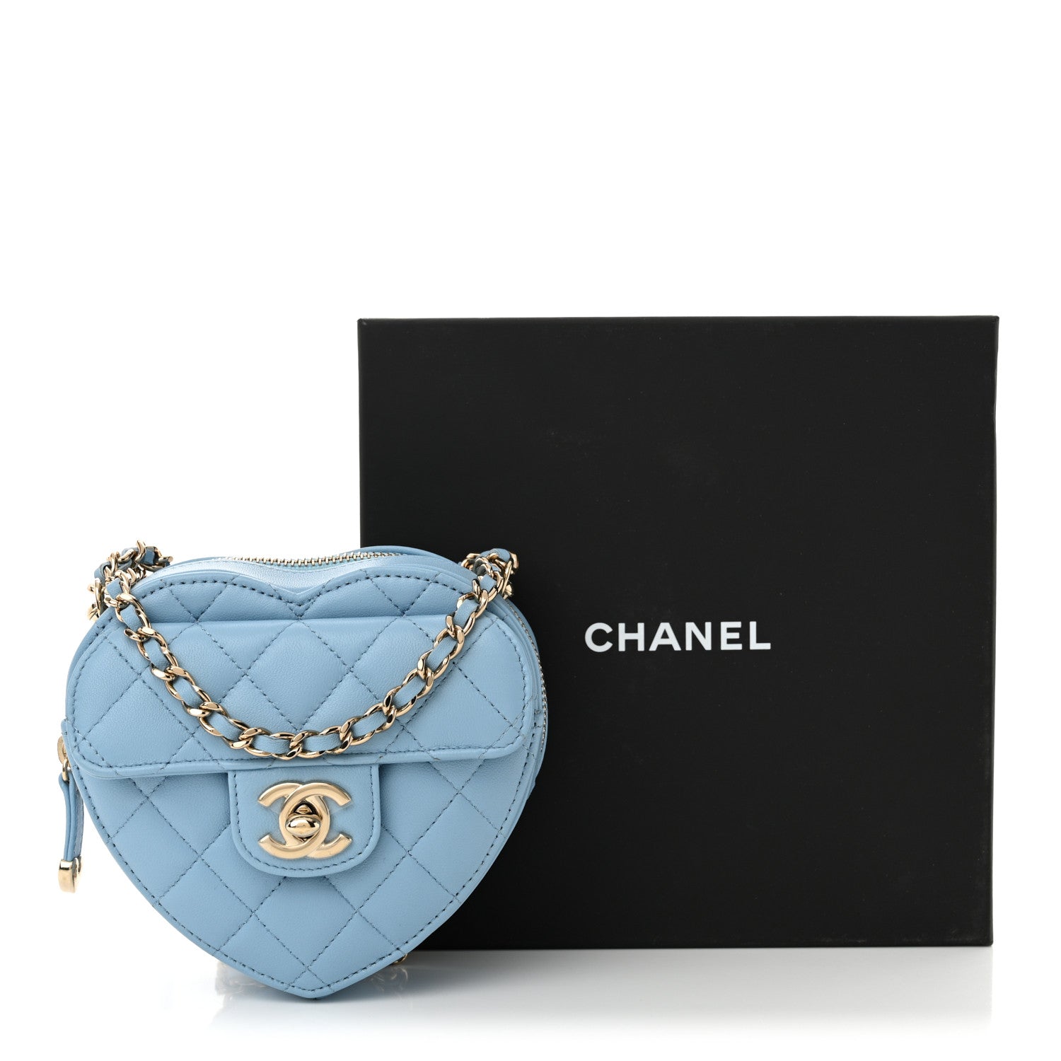 Chanel Lambskin Quilted CC In Love Heart Clutch With Chain Light Blue 11 of 11