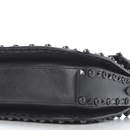 Valentino Garavani Calfskin Beaded Medium Guitar Strap Rockstud Rolling Flap Saddle Bag Black 6 of 9