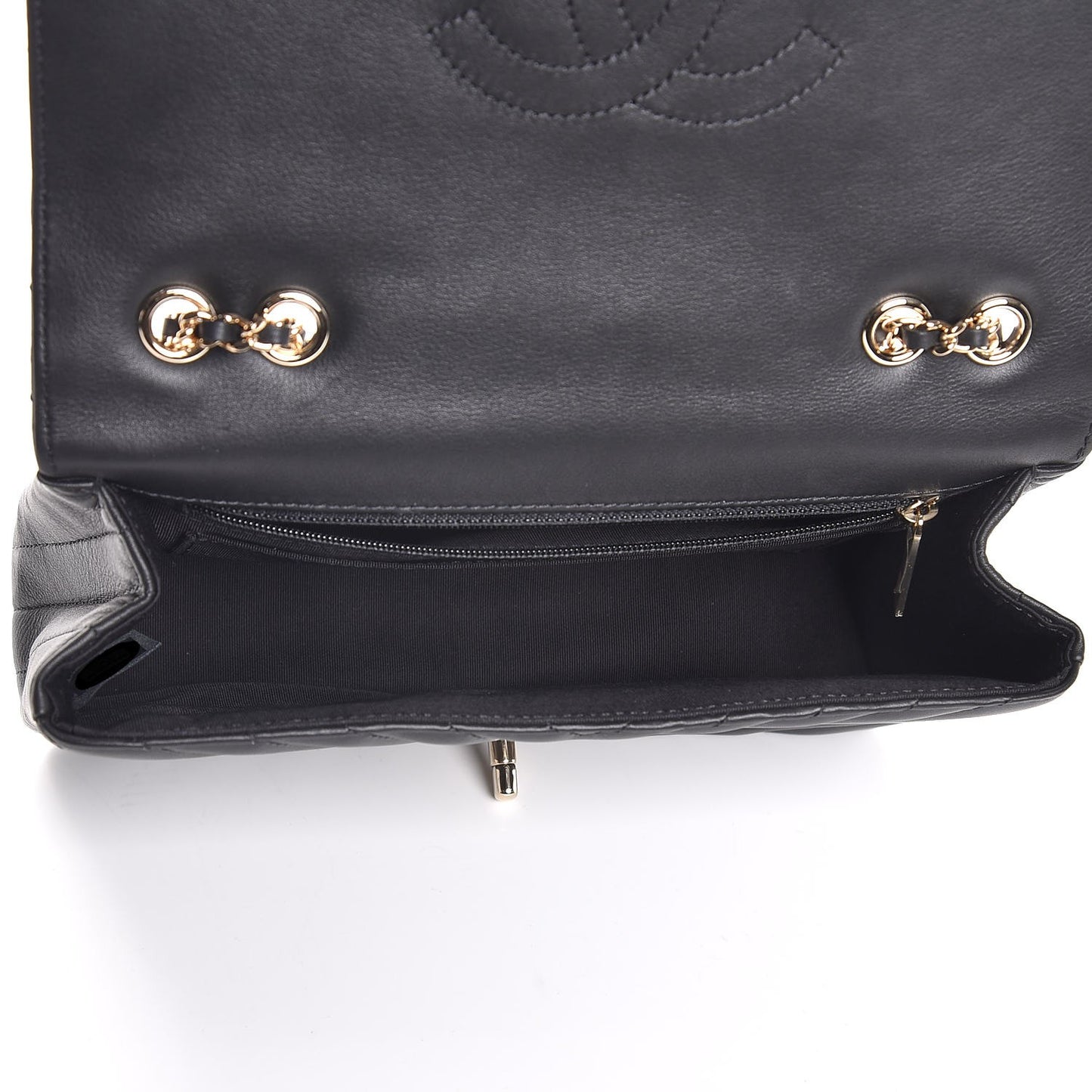 Calfskin Chevron Quilted Statement Flap Black