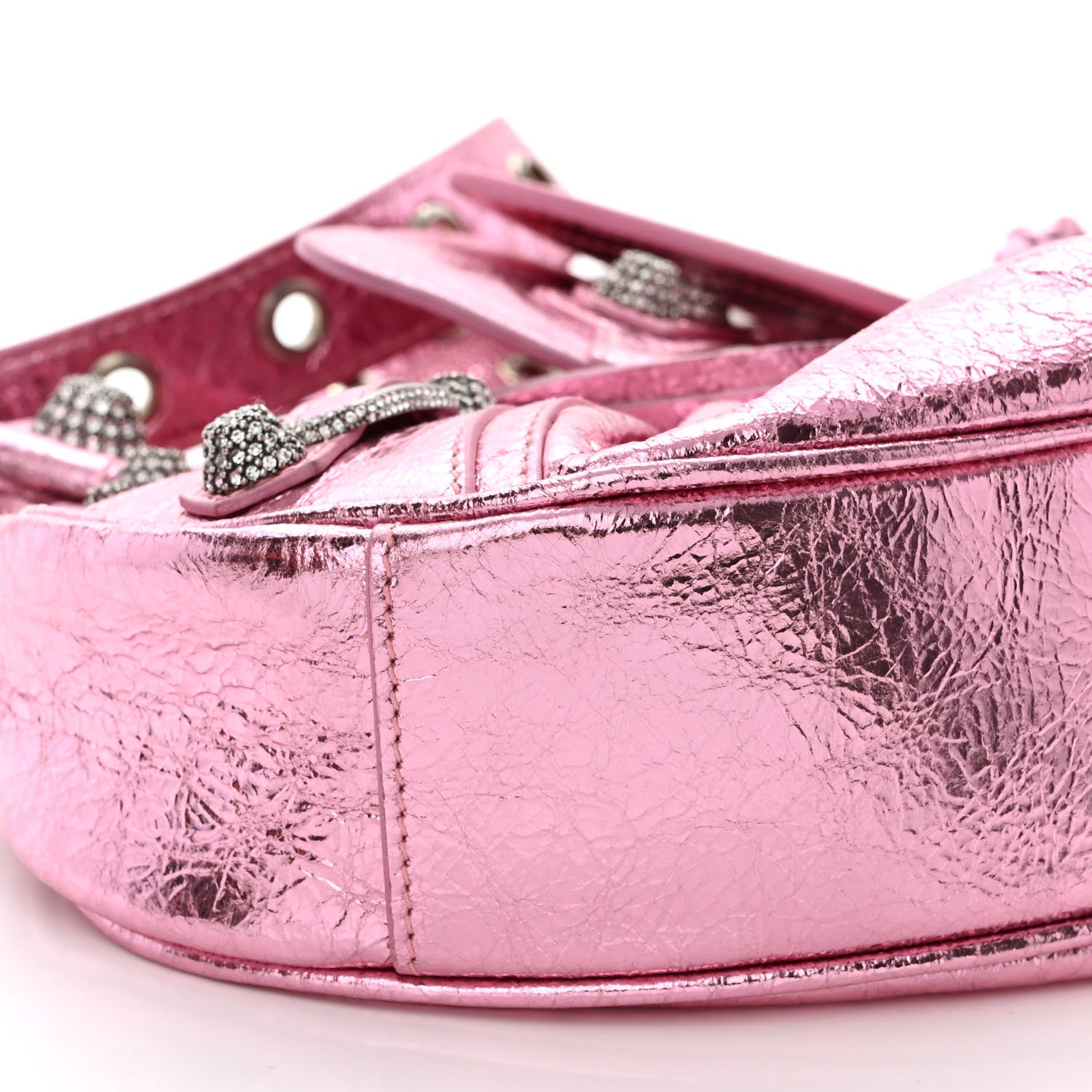 Balenciaga Metallic Agneau Arena Crystal Le Cagole Shoulder Bag XS Met Pink 10 of 11