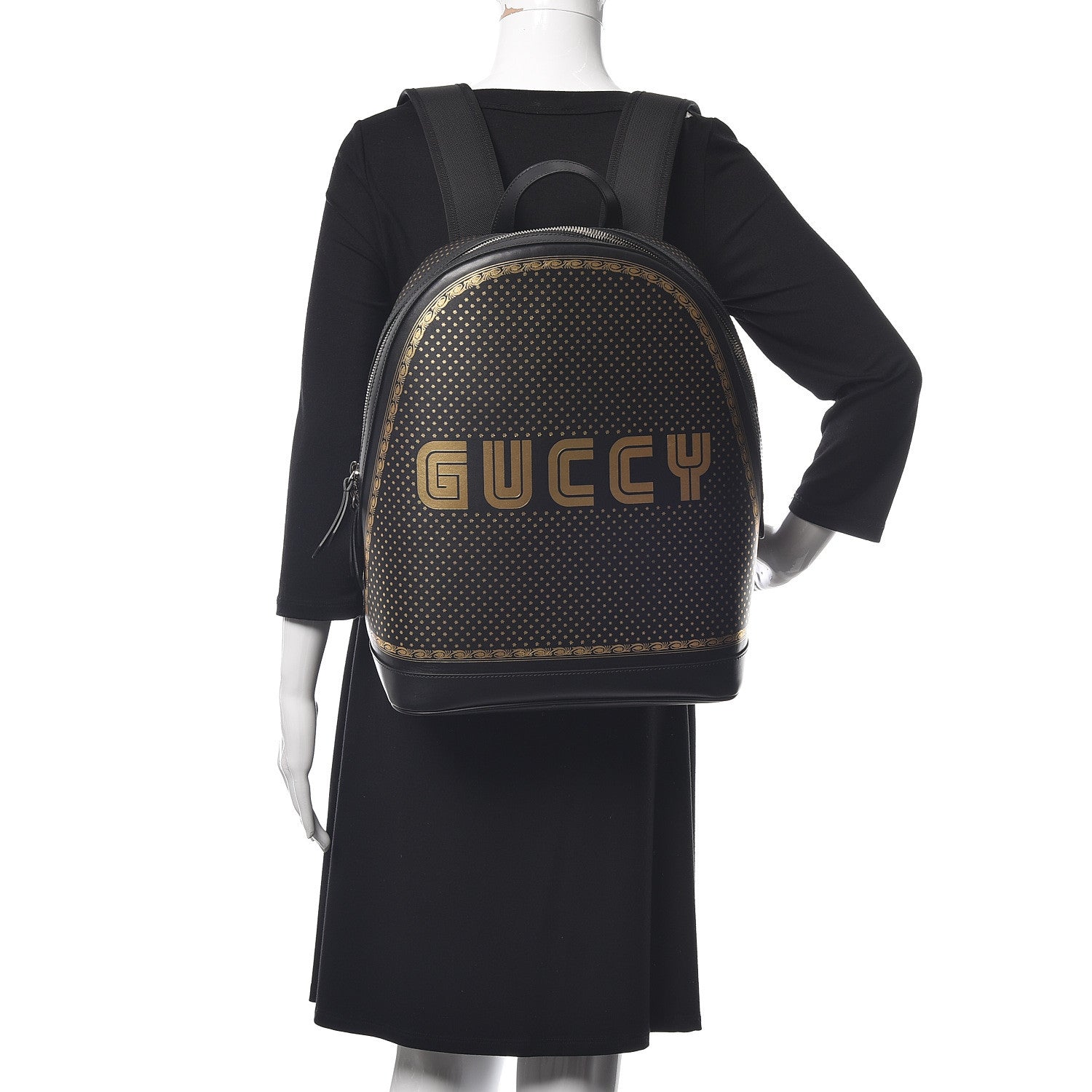 Gucci X SEGA Calfskin GUCCY Stars Dome Backpack Black Gold 2 of 11
