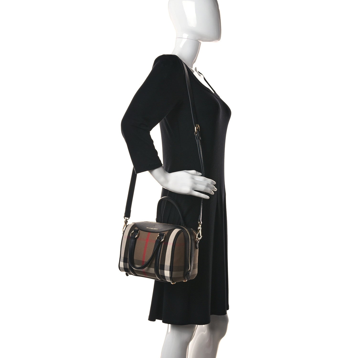Burberry House Check Derby Calfskin Small Alchester Bowling Bag Black 2 of 12