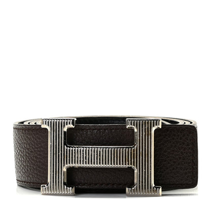 Hermes Togo Box 32mm Strie H Belt 90 Black Chocolate 1 of 5