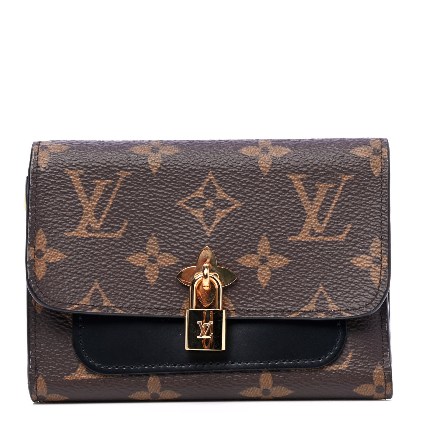 Monogram Flower Lock Compact Wallet Black