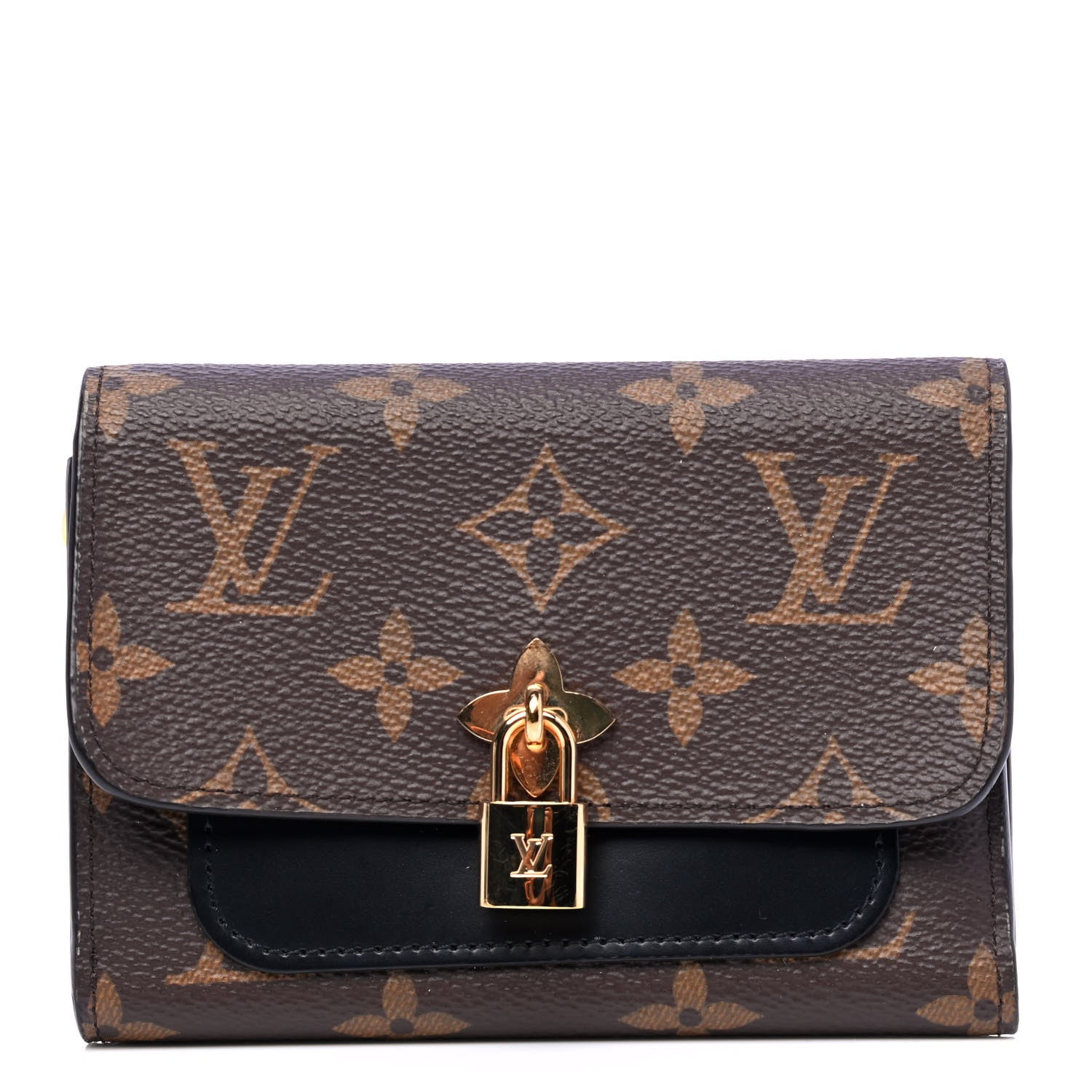 Louis Vuitton Monogram Flower Lock Compact Wallet Black 1 of 4