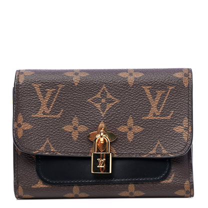 Louis Vuitton Monogram Flower Lock Compact Wallet Black 1 of 4