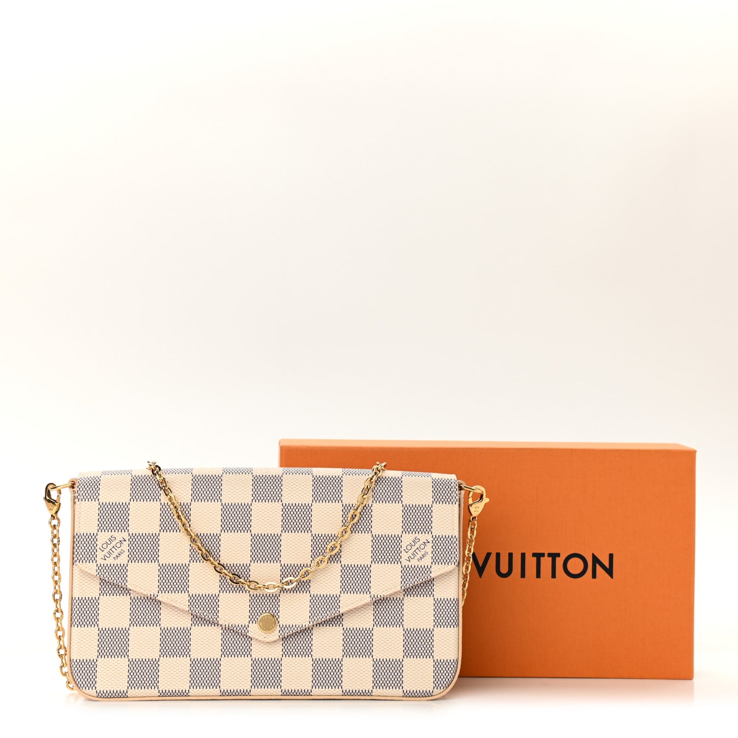 Damier Azur Pochette Felicie Chain Wallet Rose Ballerine