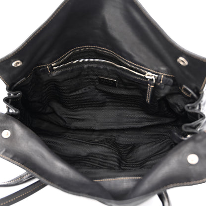 Prada Tessuto Nylon Vitello Foldover Pushlock Satchel Black 5 of 16