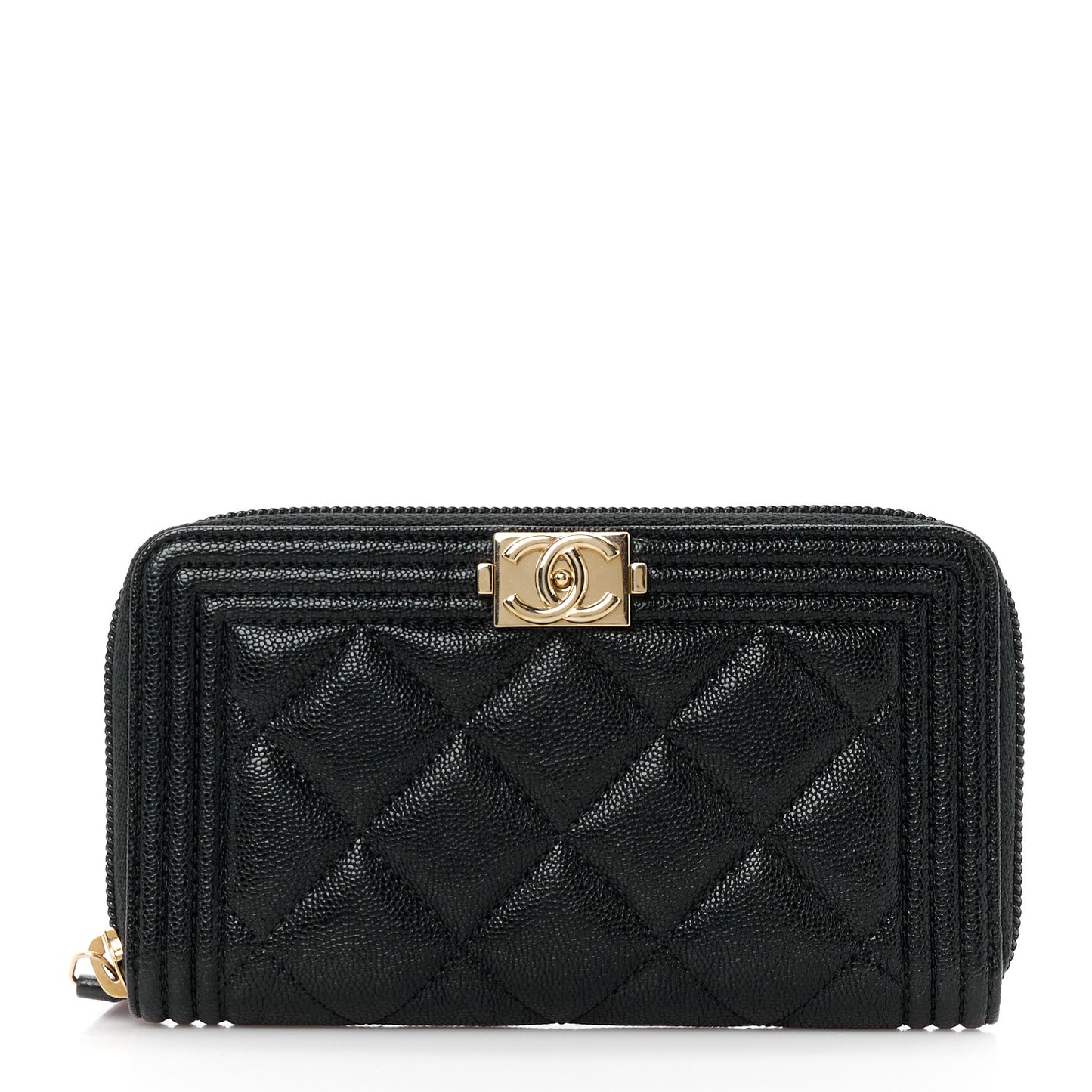 Caviar Quilted Small Boy Zip Around Wallet Black