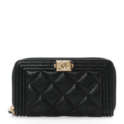 Chanel Caviar Quilted Small Boy Zip Around Wallet Black 1 of 10