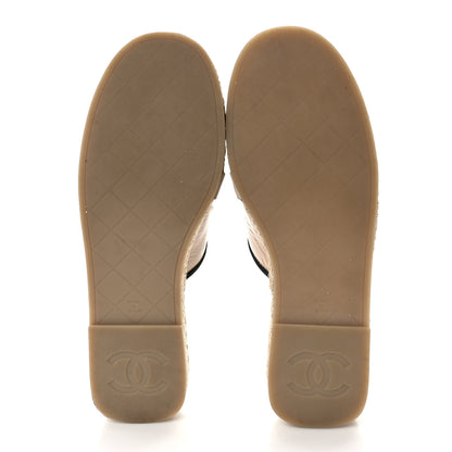 Chanel Crumpled Patent CC Espadrille Mules 35 Beige Black 5 of 9