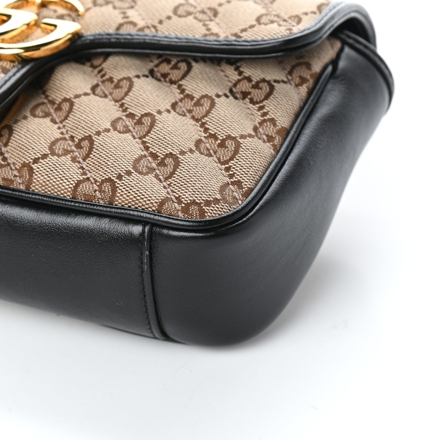 Monogram Matelasse Diagonal Mini GG Marmont Shoulder Bag Beige Black