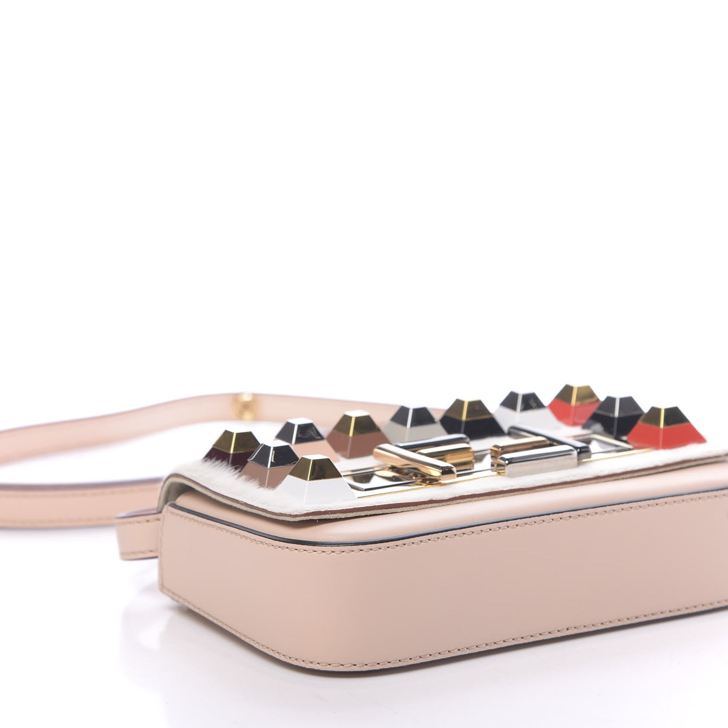 Vitello Dolce Calf Hair Studded Mini 3Baguette Shoulder Bag Light Pink