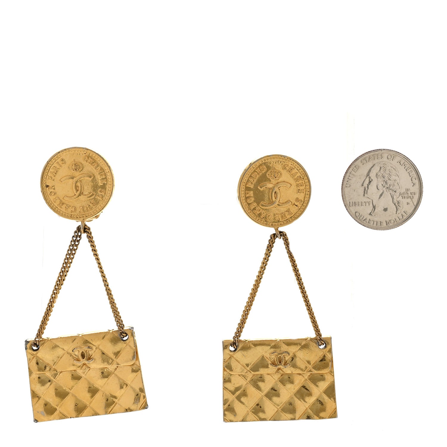 Chanel CC Quilted Flap Bag Drop Clip On Earrings Gold 2 of 6