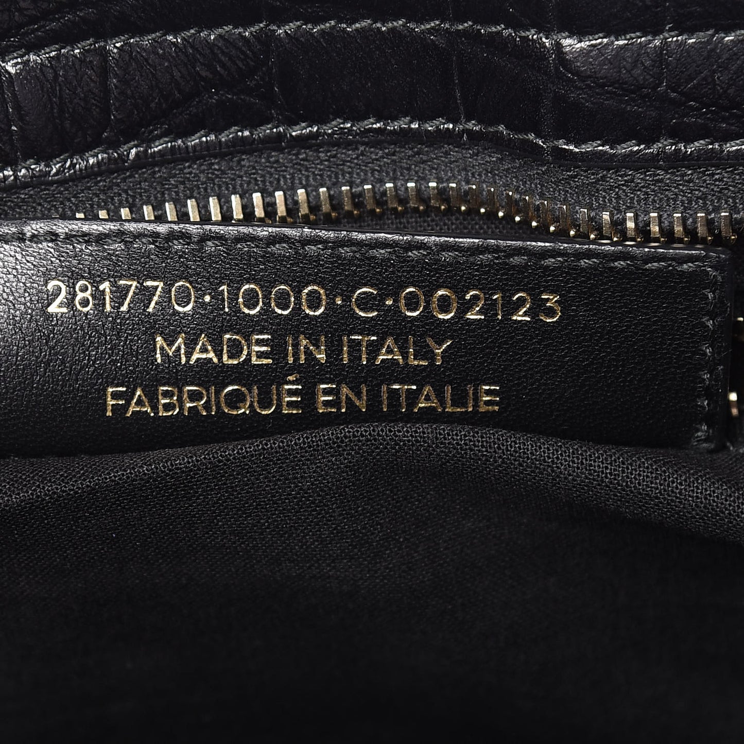 Calfskin Crocodile Embossed Giant 12 Gold Hardware City Black