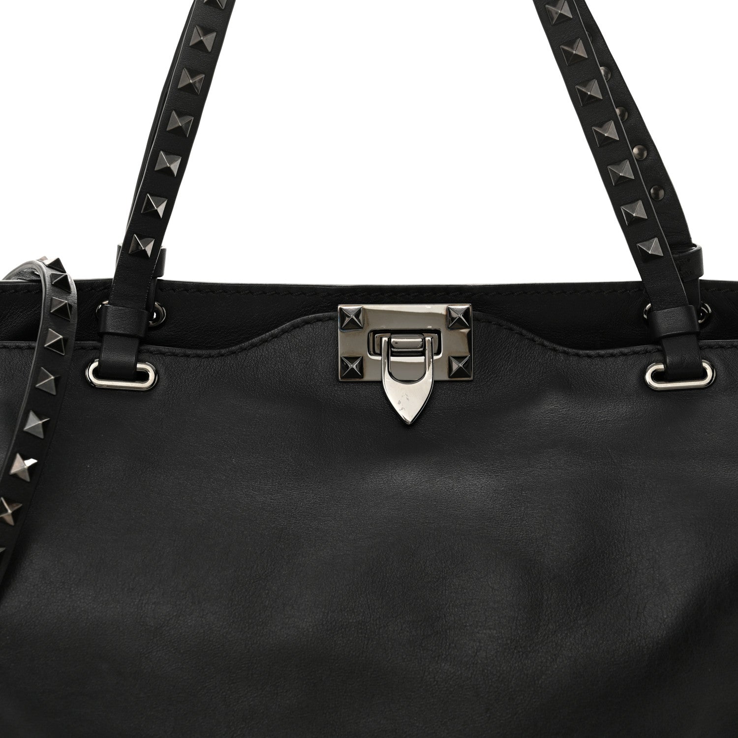 Valentino Garavani Vitello Medium Rockstud Tote Black 7 of 9
