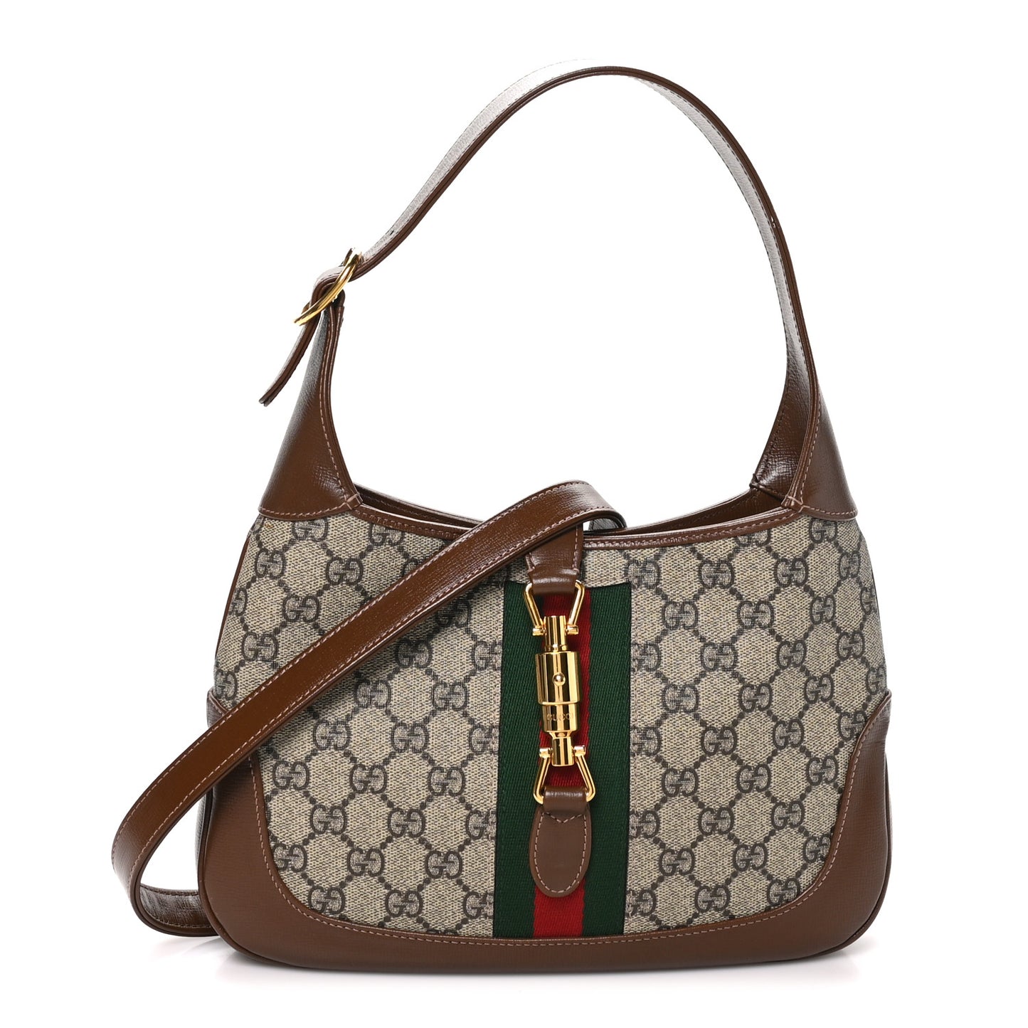 GG Supreme Monogram Azalea Calfskin Web Small Jackie 1961 Hobo Beige Ebony Brown Sugar