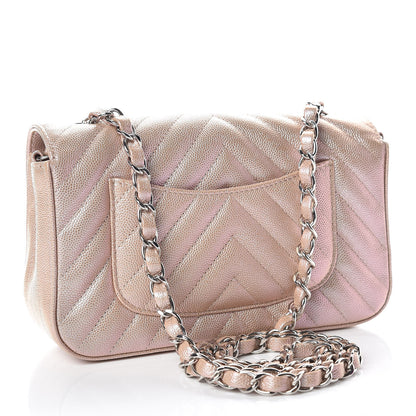 Chanel Iridescent Caviar Chevron Quilted Mini Rectangular Flap Light Gold 3 of 10