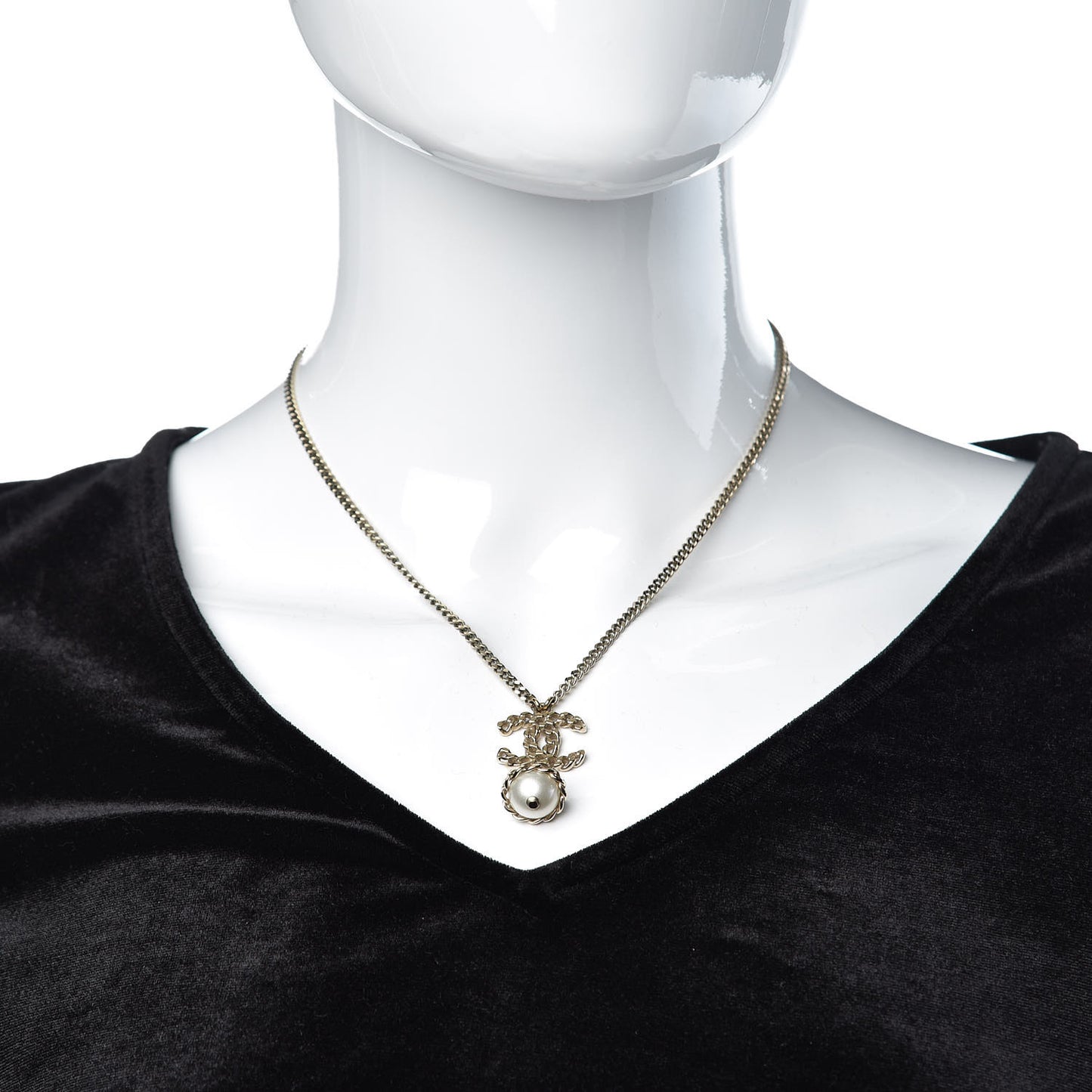 Chain CC Pearl Drop Necklace Gold