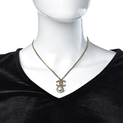 Chanel Chain CC Pearl Drop Necklace Gold 2 of 4