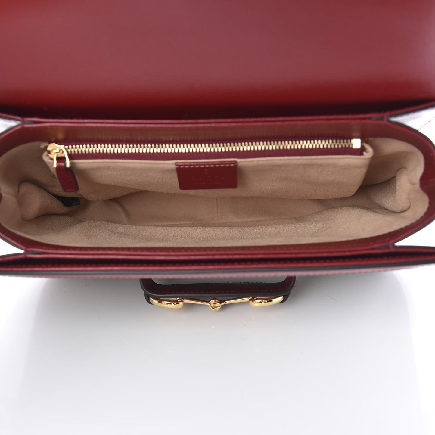 GG Supreme Monogram Azalea Calfskin Horsebit 1955 Shoulder Bag Beige Ebony New Cherry Red