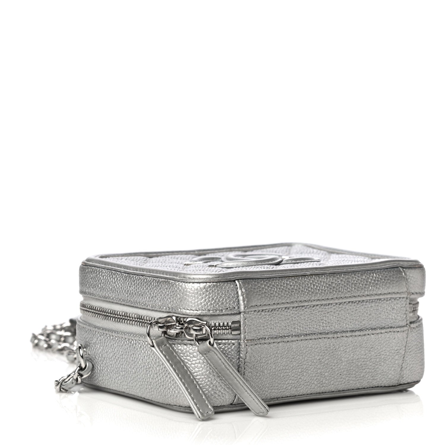 Chanel Metallic Caviar Quilted Small CC Filigree Vanity Case Silver 4 of 16