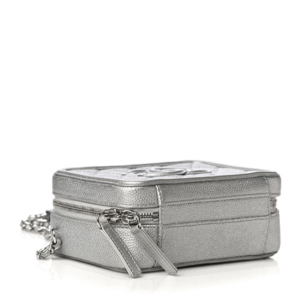 Chanel Metallic Caviar Quilted Small CC Filigree Vanity Case Silver 4 of 16