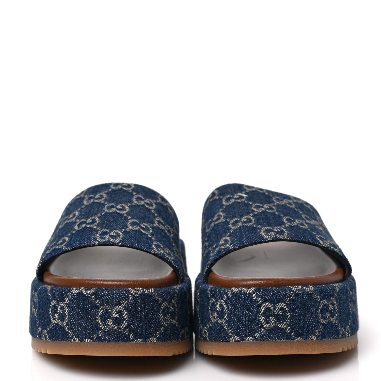 Gucci New Denim GG Monogram Angelina Platform 55mm Slide Sandals 39 Blue Tea 2 of 9