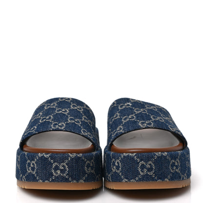 Gucci New Denim GG Monogram Angelina Platform 55mm Slide Sandals 39 Blue Tea 2 of 9