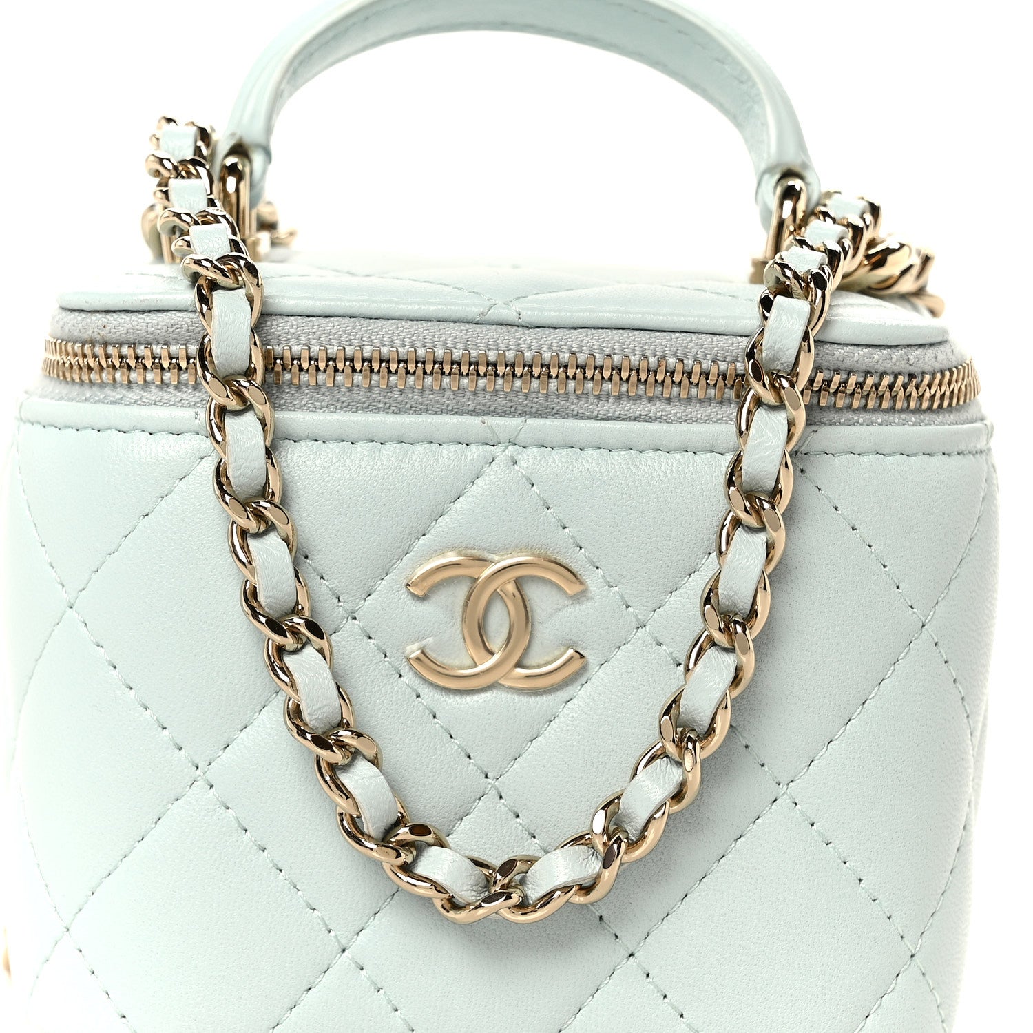 Chanel Lambskin Quilted Top Handle Mini Vanity Case With Chain Light Blue 8 of 11