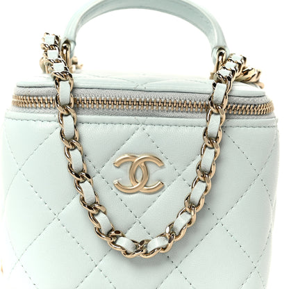 Chanel Lambskin Quilted Top Handle Mini Vanity Case With Chain Light Blue 8 of 11