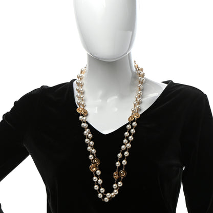 Chanel Metal Pearl Paris Button Necklace Gold 2 of 5