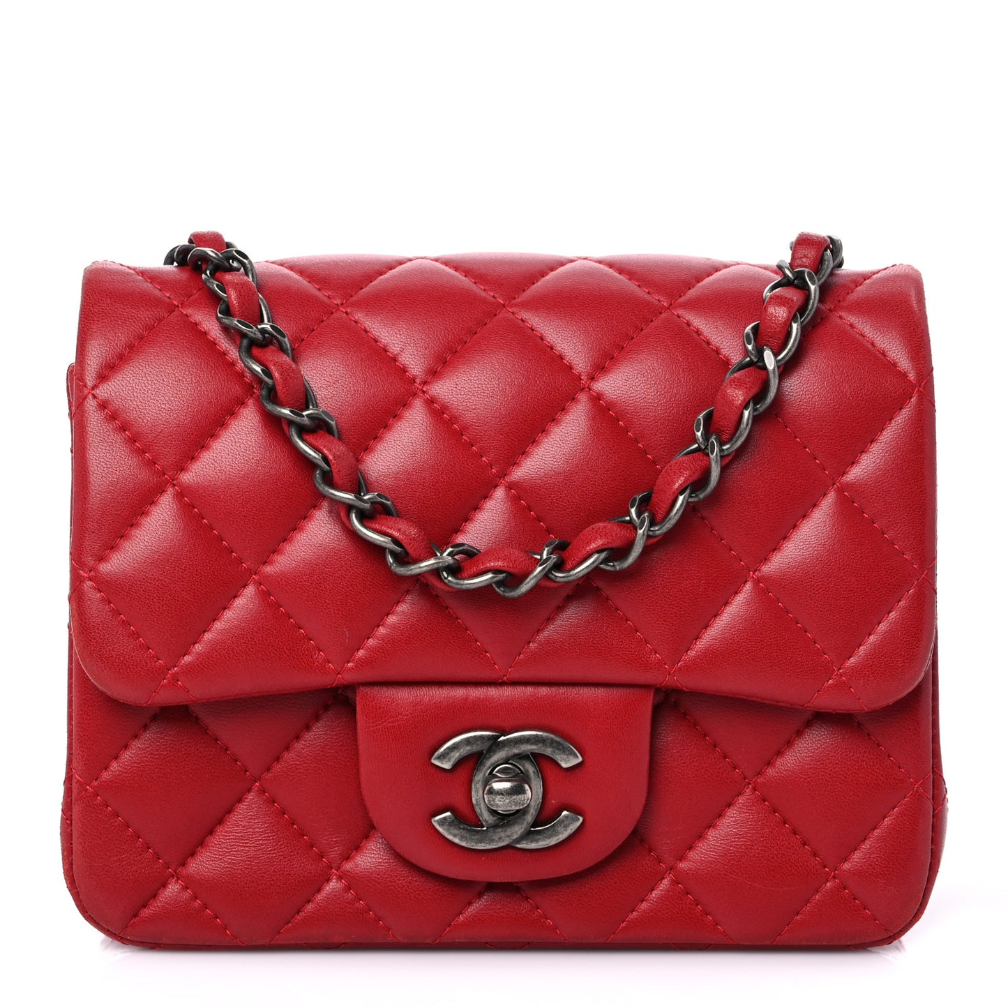 Lambskin Quilted Mini Square Flap Red