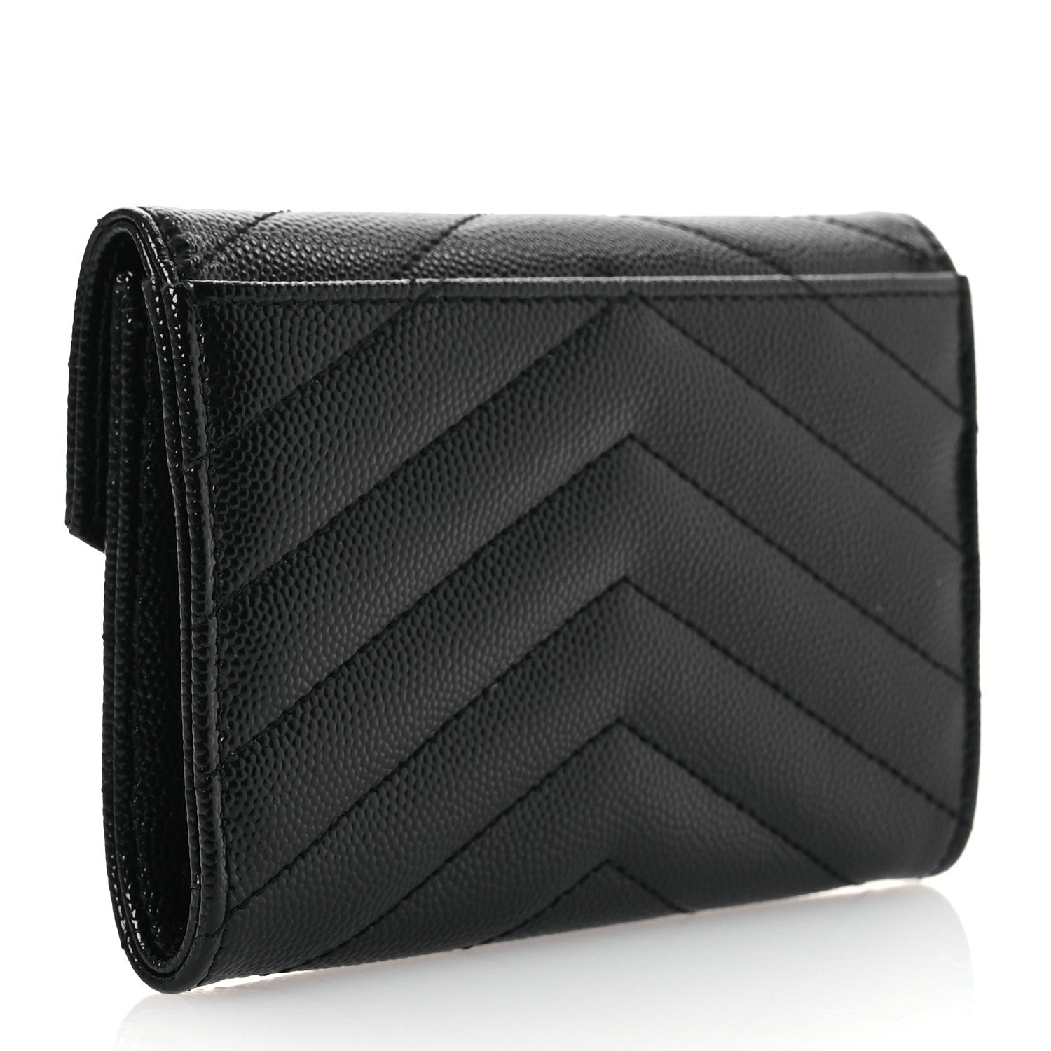 Saint Laurent Grain De Poudre Matelasse Chevron Small Monogram Envelope Wallet Black 3 of 7