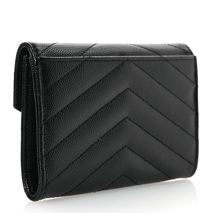 Saint Laurent Grain De Poudre Matelasse Chevron Small Monogram Envelope Wallet Black 3 of 7
