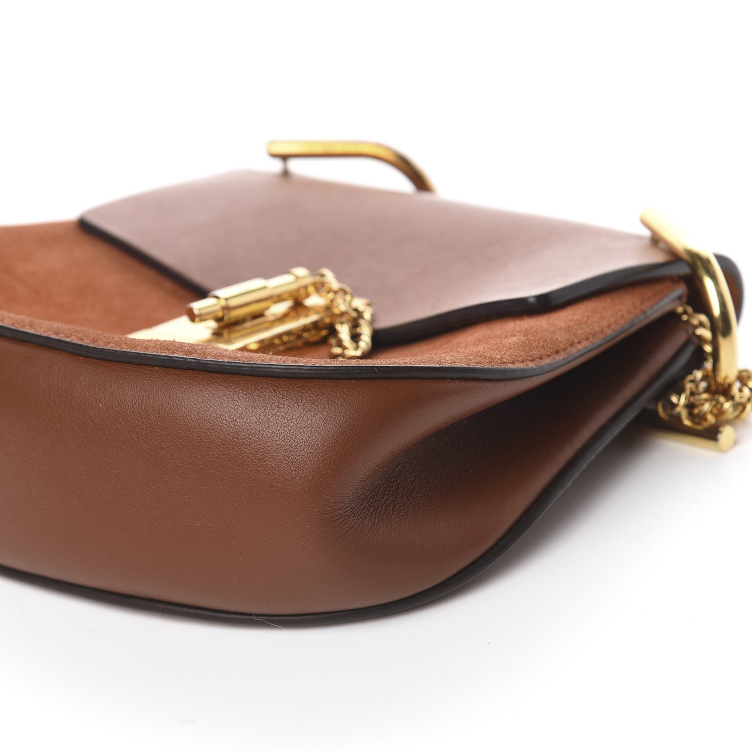 Chloe Suede Smooth Calfskin Drew Shoulder Bag Tobacco 7 of 13