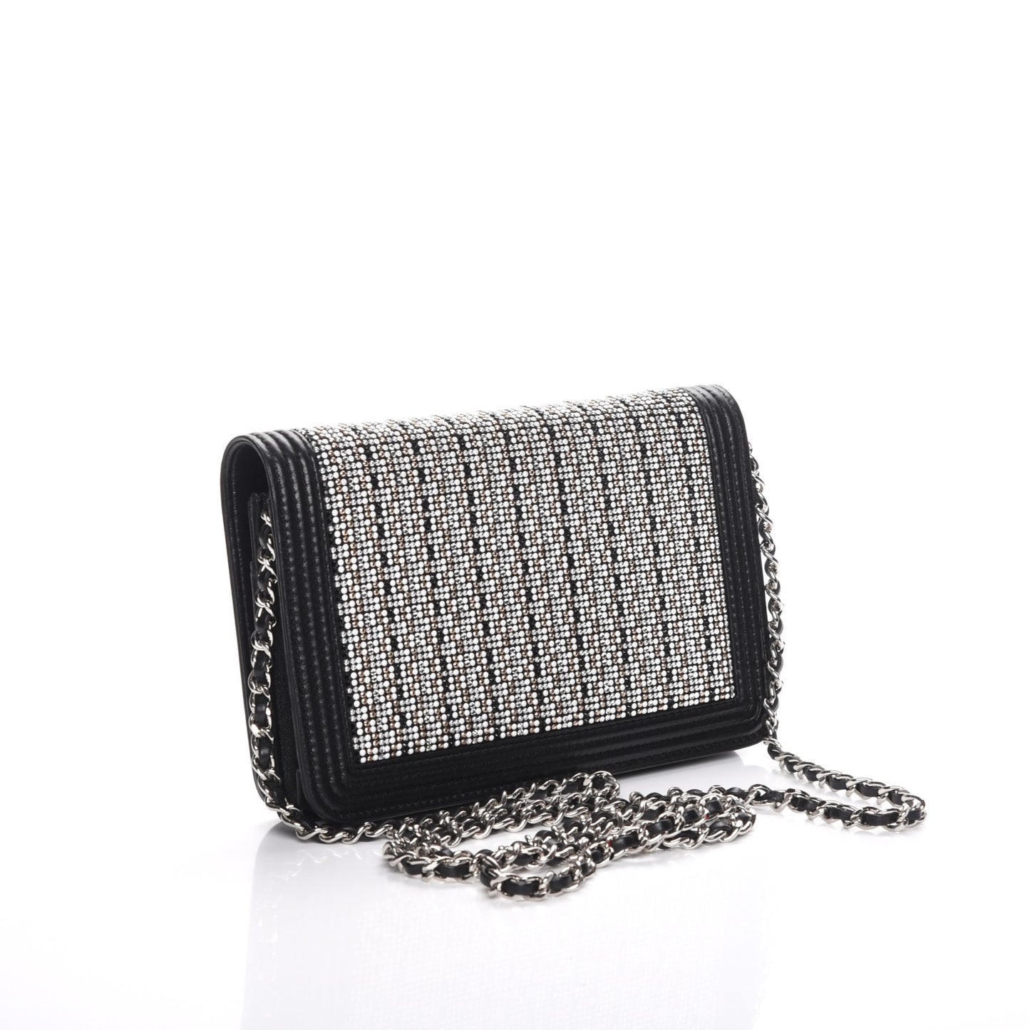 Calfskin Strass Boy Wallet On Chain WOC Black