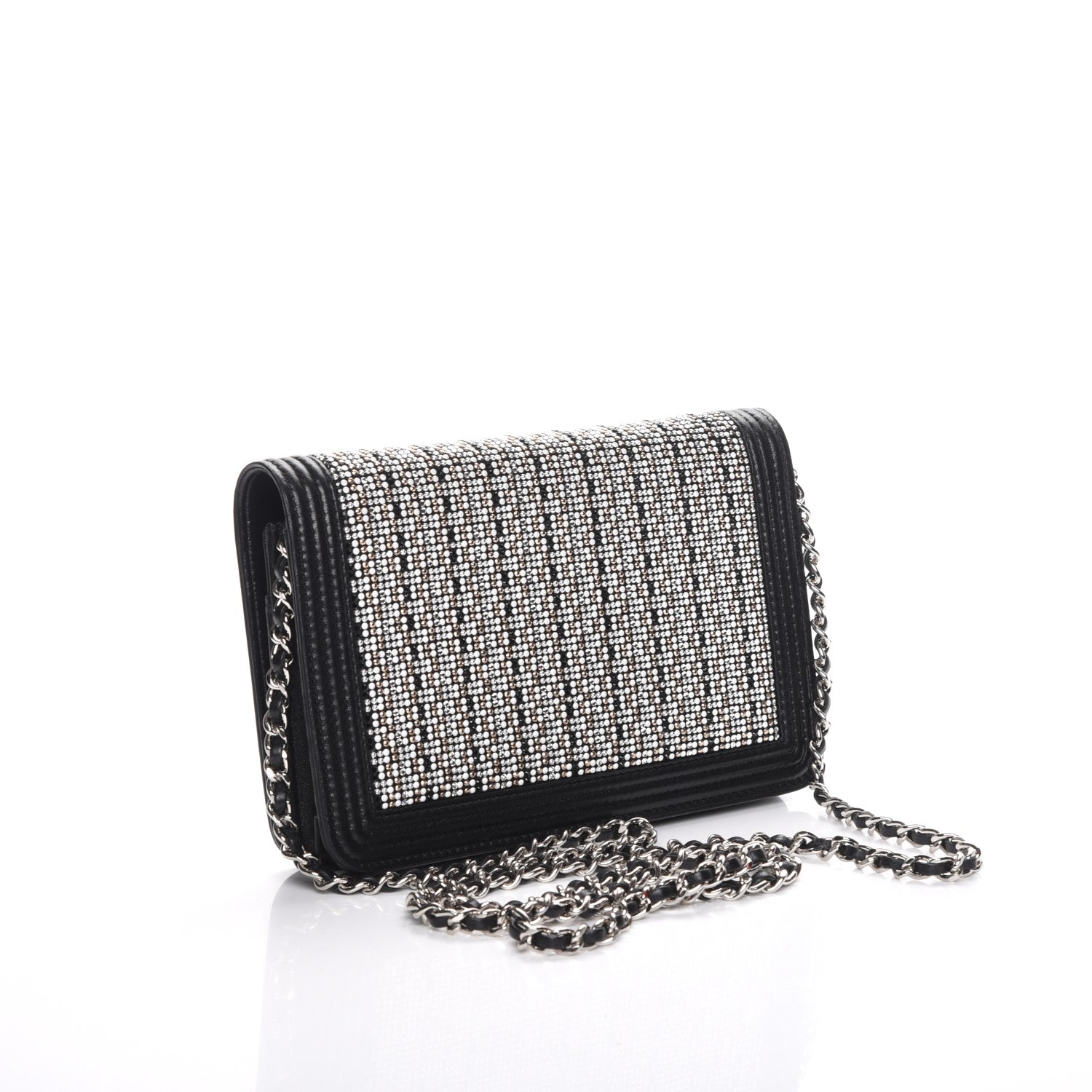 Chanel Calfskin Strass Boy Wallet On Chain WOC Black 3 of 10