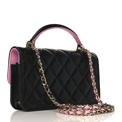 Chanel Lambskin Quilted Flap Phone Holder With Chain Black Lilac 3 of 11