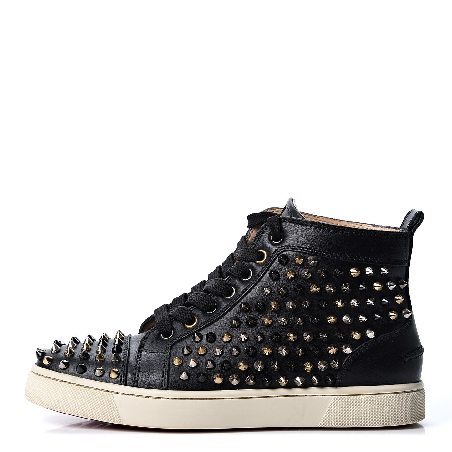 Calfskin Womens Louis Spikes Flat Sneakers 37 Black Multi