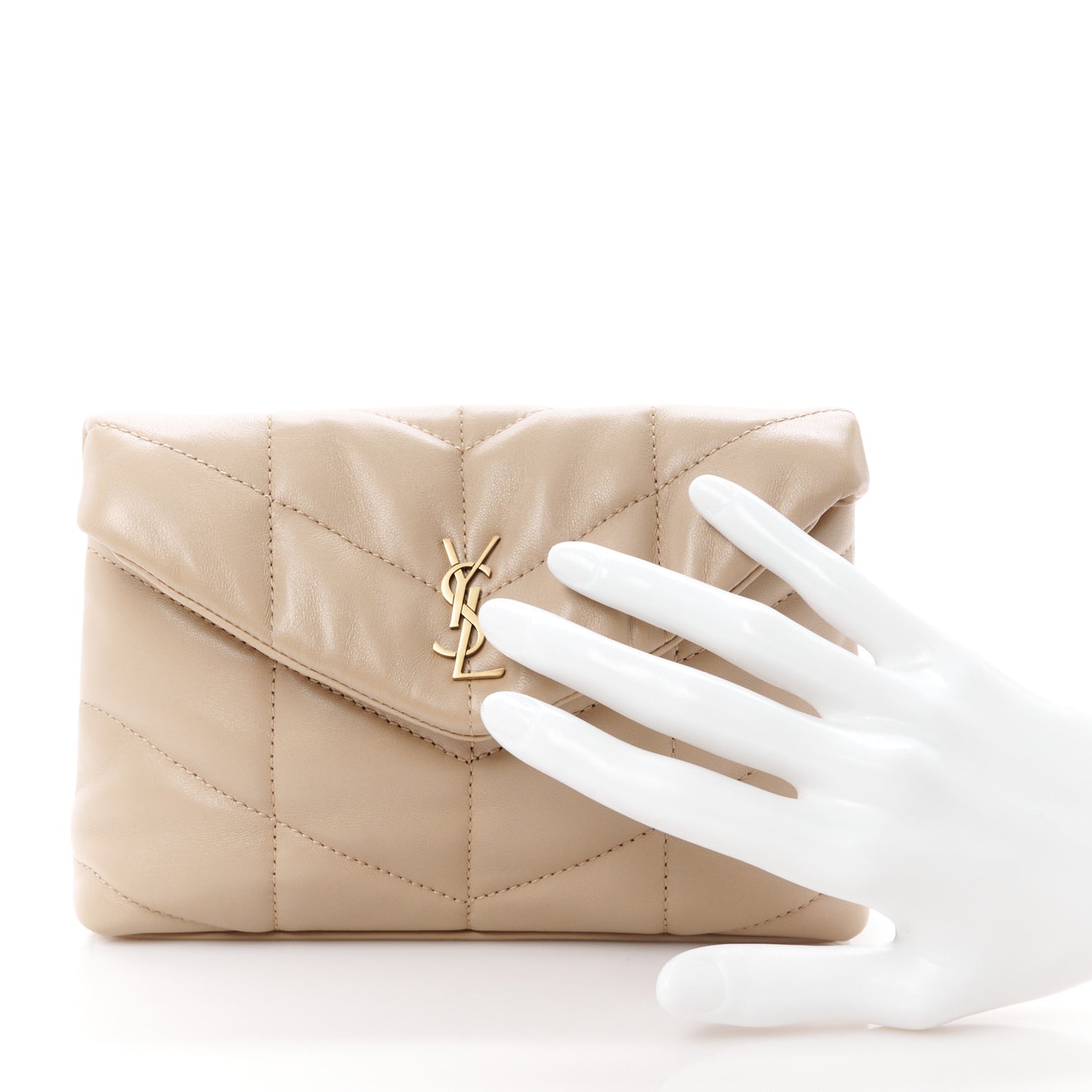 Lambskin Monogram Loulou Puffer Pouch Clutch Dark Beige