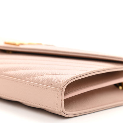 Saint Laurent Grain De Poudre Matelasse Chevron Monogram Chain Wallet Pale Pink 9 of 13