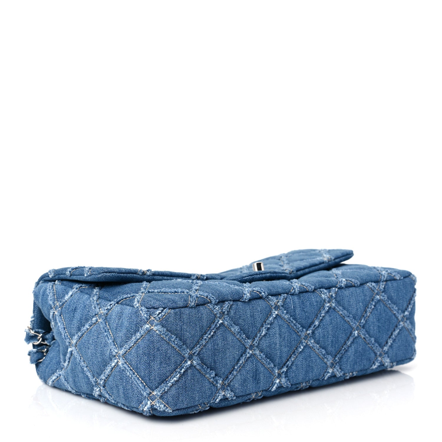 Chanel Frayed Denim Quilted Large Blue Chip Flap Blue 4 of 9