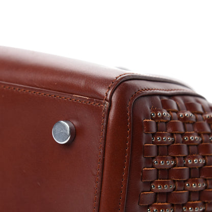 Saint Laurent Calfskin Studded Woven Baby Monogram Downtown Cabas Brown 9 of 17